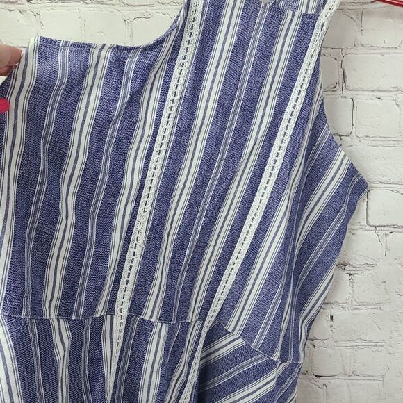 Hollister Juniors Small Soft Blue Stripe Sleeveless Crochet Top Ruffle Racerback - Picture 3 of 10